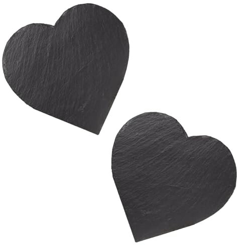 Schieferplatte, Herz Servierplatte, 2 Stück 20x20 cm Servierplatte, Ohne Lochung Schieferplatte, für Buffet Sushi Käse, Servieren, Schwarz