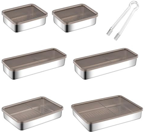 Juego de 7 Cajas para fiambres Cajas Frescas para Fiambres de Frigorífico Caja de Fiambres de Acero Inoxidable con Tapa Cajas de Apilables Recipiente Hermético para Almacenar Embutidos y Quesos