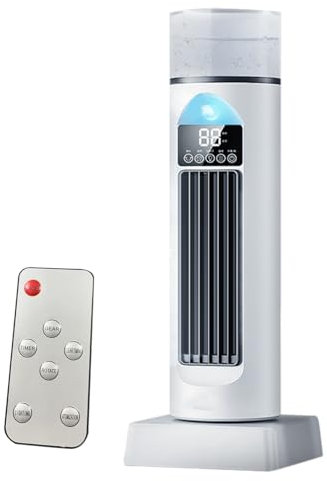 Ventilador de aire acondicionado, ventilador de torre de aire frío, enfriador oscilante silencioso sin aspas con control remoto y tanque de agua, humidificador de 6 velocidades para dormitorio