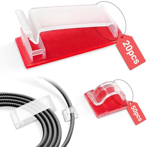 70 Stück Kabelhalter Selbstklebend, Kabelclips für Kabelmanagement, Kabel Organizer für Indoor & Outdoor, Kabelbefestigung Lichterkette (Transparente)