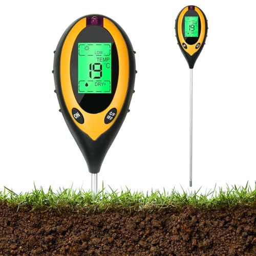 TaimeiMao ph messgerät Erde,Bodenmessgerät 4-in-1 Bodentest Messgerät mit PH Value/Feuchtigkeit/Temperature/Licht für Gartenarbeit,Rasen,Farm,Gemüsegarten und Outdoor-Pflanzen