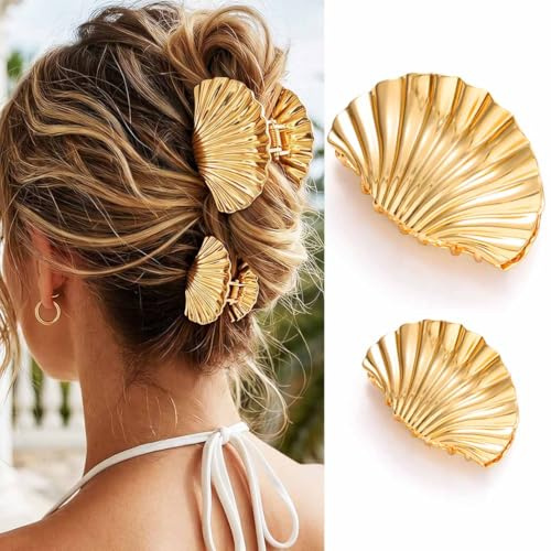 Reaky Lot de 2 pinces à cheveux en métal doré pour femme (9,5 cm et 7 cm)