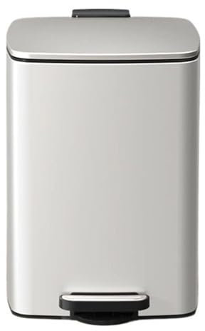 MYUYEE Garbage Can 20/30 Liter Brushed Stainless Steel Trash Can Square Pedal Recycle Bin with Lid and Inner Buckets Hands-Free Steel Step Garbage Can for Home,White-30L
