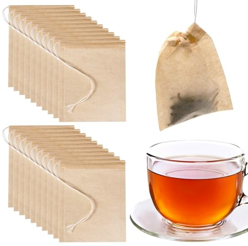 SYEYCW 200 Stück Teefilter für Losen Tee, Teebeutel zum Selbstbefüllen, 5x7 cm Einweg Teebeutel für Losen Tee, Teebeutel Papier mit Kordelzug, für Imbisse, Gewürze, Losen Tee, Obsttee, Kaffee, Seife