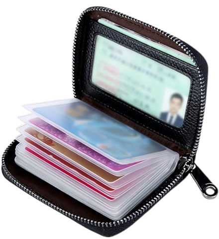 YAWYO Leder Kreditkartenhalter für Herren und Damen, Unisex Kartenetui mit Plastikhüllen, Platz für bis zu 22 Karten, Ausweis, Bank, Geschäft (Schwarz)
