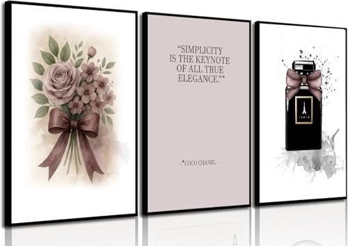 4Good Hochwertiger Fashion Kunstdruck – Parfümflakon mit Blumen im Schleifenkranz – Elegante Wanddekoration für Mode- und Designliebhaber - WBF3 Elegance Quote A3