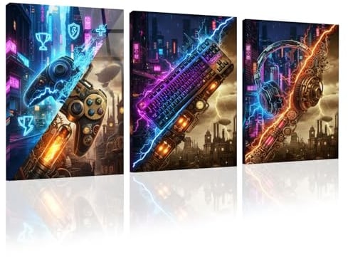 hocadon 3pz Quadri da Gaming 40 x 30 cm Poster di Arte della Parete Cornice Quadri Moderni Stampe su Tela per Camera da Letto Soggiorno Ufficio