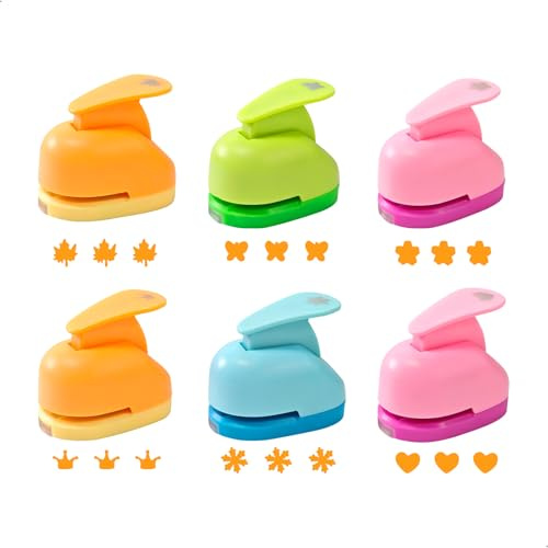 Stanzer, Motivstanzer und Lochstanzer Papier 6 Stück, 6 Verschiedene Motive Herz Kirschblüte Ahornblatt Schmetterling Krone Schneeflocke, Papierstanzer Set für DIY Scrapbooking