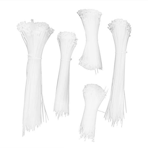 5Packs Cable Ties Zip Wraps Set Disposable Nylon Wire Cord Strap Fastener Fastening Organizer (White)