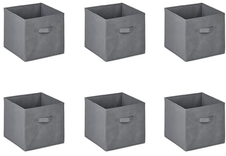 Homme Concept 6 Pack Grey Fabric Storage Cubes with Handles – Collapsible Storage Box Organisers for Shelves, Wardrobe & Home, 27 x 27 x 28 cm