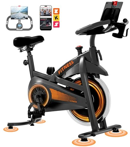 CURSOR FITNESS Cyclette da casa professionale, Cyclette professionale | con misurazione della frequenza cardiaca e display LED, Spin bike con app, sedile confortevole,Portata max 136 kg