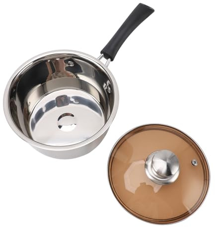 BAFOVY Kastrull i Rostfritt Stål, Kastrull med Ett Handtag med Snabb Värmeöverföring Av Kompositstål, Handtag Mot Skållning, Förtjockad Soppkanna för Barnmat Mjölkgröt (14 cm)