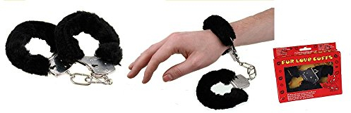 Plüsch Handschellen ROT, ROSA oder SCHWARZ in Geschenkbox (schwarz)
