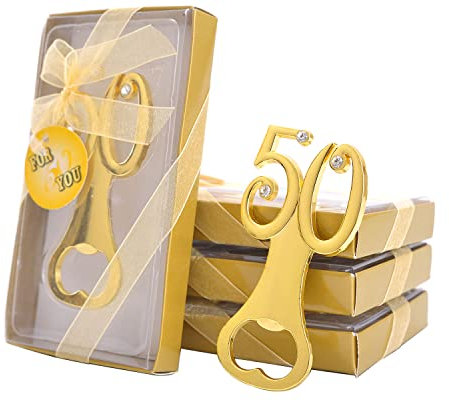 IBWell 20 PCS Bottle Openers, Gold Wedding Favors, Assorted Shaped, Kraft Paper Label, Golden Tone Finish, 47g, Metal Alloy, Bottle Opener Party Favors