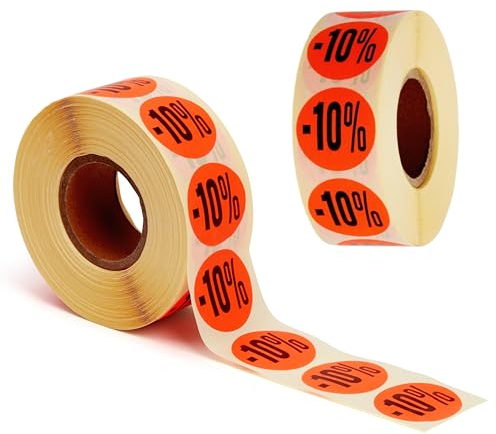 POKORNYS – Aktionsetiketten “-10%” I Etiketten für reduzierte Ware I 2.000 selbstklebende Rabattaufkleber in leuchtendem Rot I permanent haftende, runde Klebeetiketten mit Ø 32mm