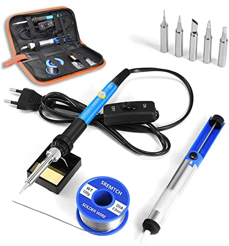 【 UPGRADE】Saldatore a Stagno SREMTCH Saldatura Kit con Temperatura Regolabile 200°C- 450°C, Saldatore Professionale con interruttore ON/OFF 5 Pezzi Punte 15in1 set