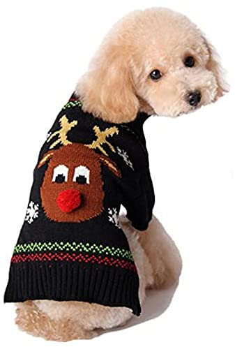 ABRRLO Hunde Kostüme Hundebekleidung Baumwolle Pullover feiern Weihnachten-Tag Winter Mantel Strickpullover Haustier Hund Pullover Haustier Kostüm Fashion Urlaub Party Geschenk (XXS, KitzE)