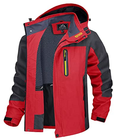 TACVASEN Regenjacke Herren Outdoorjacke Wasserdicht Atmungsaktiv Funktionsjacke Übergangsjacke Leicht Angeljacke Softshell Arbeitsjacke Winddicht Trekkingjacke (XL, Rot)