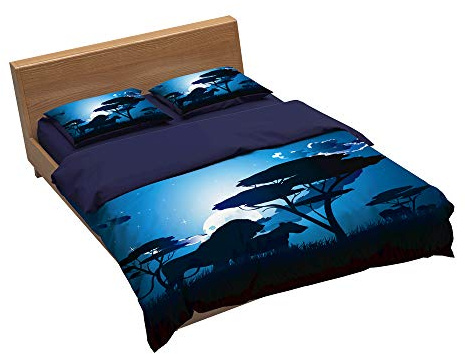 EU-VV Set Biancheria da Letto Modello Animale 1 Copripiumino + 2 Federa 100% Microfibra Trapunta (Lion 3,Singolo(150x200cm+2/75x50cm))