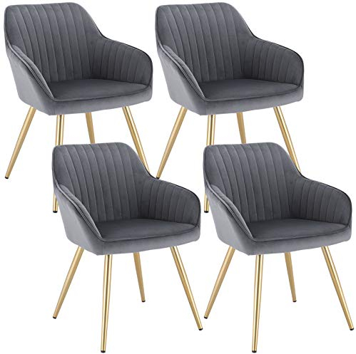 Lestarain Esszimmerstühle 4er Set, für Esszimmer Wohnzimmer Küche, Küchenstühle gepolstert mit Armlehne Metallbeinen, Sitzfläche aus Samt, Dunkelgrau