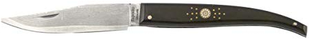 Expósito Coltello a serramanico con lama in acciaio damascato VG-10 da 9 cm e manico in corno di bufalo SVD/501-BU Artigianale classico di Albacete. Originale e unico + Portabottiglie regalo