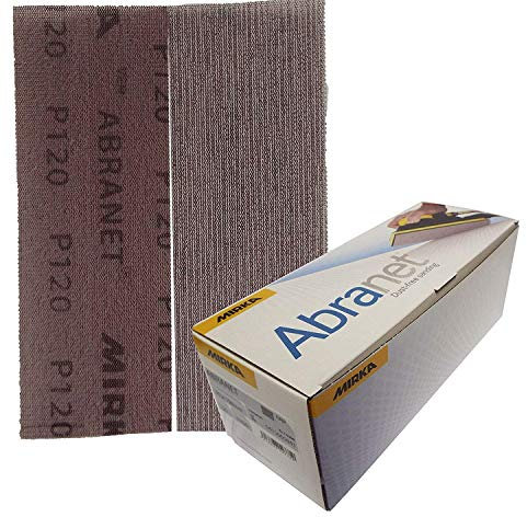 Mirka 5415005012 P120 Grit Abranet Abrasive Hook'N'Loop HookIt Hook-it Sanding Strips Pack of 10 70mm x 198mm P120 Grit 70x198mm dust free Very uniform scratch pattern leaving an ultra smooth finish