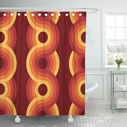JOOCAR Rideau de douche motif géométrique vintage années 70 rétro années 1960 Groovy Bauhaus, tissu imperméable, ensemble de décoration de salle de bain avec crochets