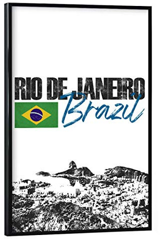 artboxONE Poster mit schwarzem Rahmen 75x50 cm Städte Rio de Janeiro I - Bild brasilien Copacabana Flagge