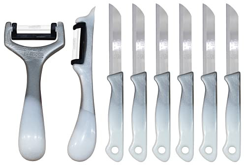 Solingen 6 coltelli da frutta con 2 pelapatate (galassio-argento), adatti come coltello da frutta, sbucciatore, coltello da verdura e coltello da colazione