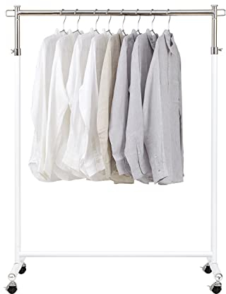 PUCHIKA Kleiderständer auf Rollen, Höhenverstellbare Kleiderstange, bis 100kg belastbar, Garderobenstände aus Hochwertiger Edelstahl, Silber und Weiß, LxBxH: (102-110) x 42x (103-170) cm