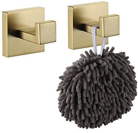 KOKOSIRI Bath Towel Hook Wall Mount Square Robe Hook Coat Hook, Bathroom Kitchen Garage Heavy Duty Wall Mounted, SUS 304 Stainless Steel, Brushed Gold, B1010BG-P2