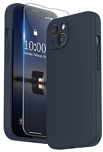 SURPHY Silicona Funda Compatible con iPhone 13 con Protector Pantalla, Carcasa Antigolpes (Protección para Cámaras), Case Compatible con iPhone 13 6.1 Pulgadas, Azul Noche