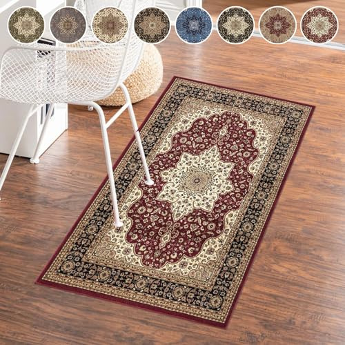 cozily® Door Matt Indoor, Floral Turkish Classical Soft Pile Large Door Mat, Backing Bedroom Decor Anti fatigue office chair Kitchen Doormats - 80 x 150 - Rome Red