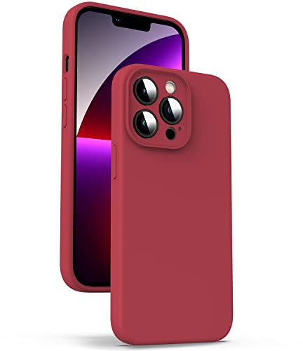 Supdeal Liquid Silicone Case for iPhone 13 Pro Max, [Camera Protection] [Anti Fingerprint] [Wireless Charging] 4 Layer Phone Case Protective Cover, Built-in Microfiber Case Cover, 6.7, Red