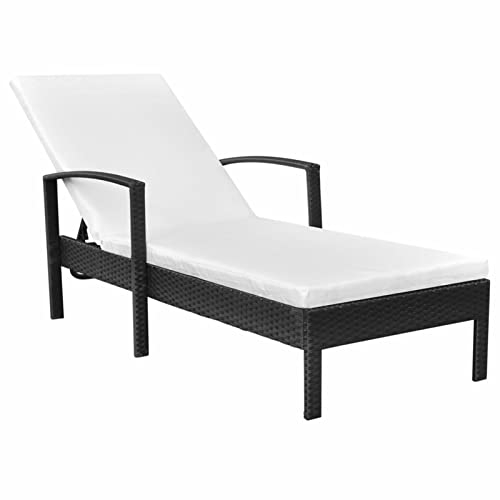 Gecheer Sonnenliege Gartenliege mit Auflage Polyrattan und Eisen Rattanliege Outdoor Relaxliege Verstellbar Rückenlehne 5 cm Dick Polster 195 x 68 x 52 cm