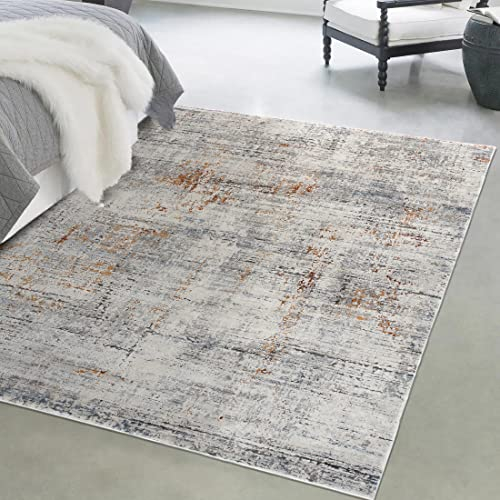 Mazovia Modern Teppich - Vintage Abstract Muster - Weich Teppich für Wohnzimmer, Schlafzimmer, Esszimmer - ÖKO-TEX Wohnzimmerteppich Shrink Polyester – Kurzflorteppich Grau Beige 120 x 170 cm