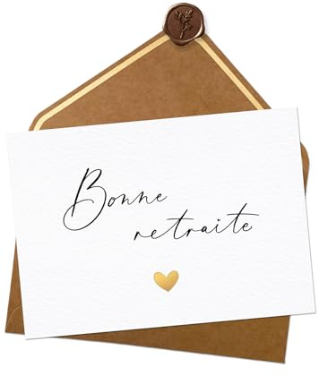 Joli Coon Carte retraite avec enveloppe et sceau de cire | Papier design texturé 400g, dorure, enveloppe naturelle premium, pour un départ en retraite, sceau de cire autocollant