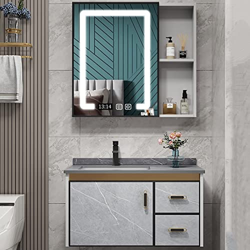 Lavandino Da Bagno Combinato, Mobiletto Moderno A Parete Con Rubinetto Dell'Acqua Calda E Fredda E Armadietto A Specchio Con Luci A Led, Mobiletto Antiappannamento Con Lavandino ( Color : Gary a 1 , S
