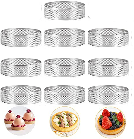 Smallterm 10 StüCk Runder Edelstahl-Tortenring Tower Pie Kuchenform Backwerkzeuge Perforierter Kuchen Mousse Ring, 8 cm