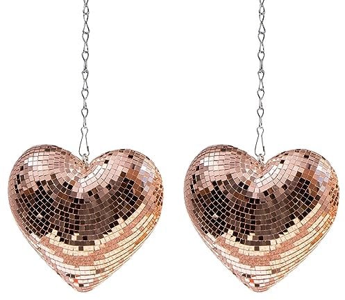 Favation Disco Ball 2 Pack Heart Shaped Disco Balls Rose Gold Disco Ball Decorations for Party,Room, Home, Bar, KTV, Hanging Disco Decor Retro-Reflective Disco Ball Lights(6.3 inch)