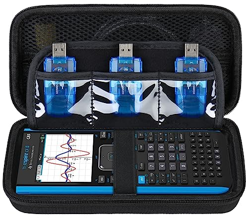 Supmay Hartschalenkoffer für Texas Instruments TI-Nspire CX II CAS/TI-Nspire CX II Farbgrafikrechner, Aufbewahrungshalter mit Netztaschen für USB-Strom-Ladekabel, Bedienungsanleitung und mehr, Schwarz