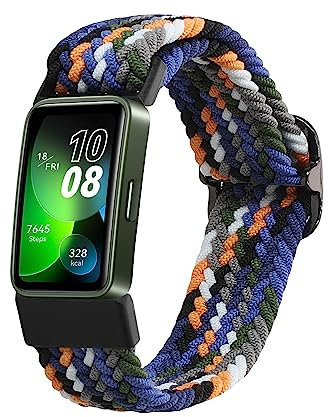 kwmobile Fascia compatibile con Huawei Band 10/9 / 8 - Cinturino Smart-Watch Fitness-Tracker Nylon blu scuro/giallo/grigio ca.