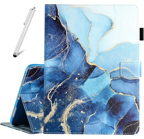 Fancity Hülle für iPad (A16) 11. Generation 11 Zoll 2025, iPad 10. Generation 10,9 Zoll 2022, Synthetisches Leder Intelligent Schlaf/Wach Schutzhülle mit Kartensteckplatz Hülle, Marble Blue