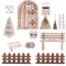 nabeta deco Holz Wichteltür Komplettset Miniatur Weihnachten Puppenhaus Zubehör Weihnachtswichtel Tür Set mit Weihnachtsbaum Feentür Schlitten Zaun unisex