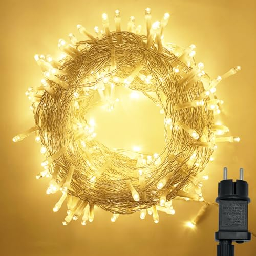 Hopelit Lichterkette Außen, Led Lichterkette 20m 200LED Warmweiß, 8 Modi Lichterkette Innen mit Stecker Speicherfunktion Timer, IP44 Wasserdicht für Weihnachtsbaum Balkon Garten Deko