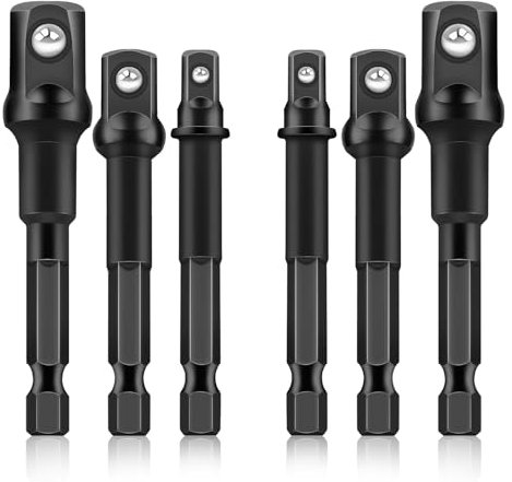 6PCS Impact Grade Socket Adapter Set, 1/4, 3/8, 1/2 Drive Drill Socket Adapter, Premium Cr-V Socket Driver Adaptor, Hex Shank Driver Socket Adapter for Cordless Drill, Screwdriver, Power Drill