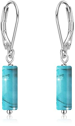 Türkise Ohrringe 925 Sterling Silber Blau Türkisfarbene Ohrringe hängend zylindrische Ohrringe Türkisfarbenem Leverback Ohrringe Schmuck Geschenke für Damen Kinder Mädchen