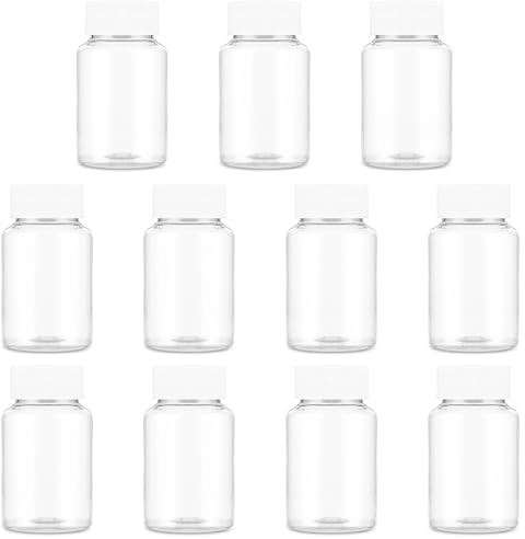WLLHYF 10 PCS Plastic Clear Bottles 80ML Transparent Pill Bottle Empty Container Refillable Solid Powder Case Reusable Storage Holder with Caps for Dispense Different Items