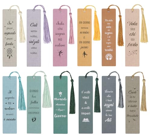 12pz Segnalibri con Frasi Motivazionali Italiano, Segnalibri Citazione Ispiratrici Nappe Colorate, Regalo Laurea Amici Studenti Maestra Natale