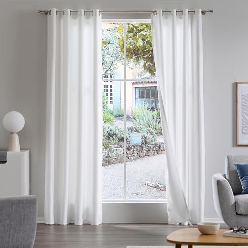 Como Gardinen 2er Set Vorhänge Weiß 245 x 140 cm - Blickdichte, lichtdurchlässige Ösenschals aus Polyester für Wohnzimmer, Kinderzimmer, Schlafzimmer, Büro